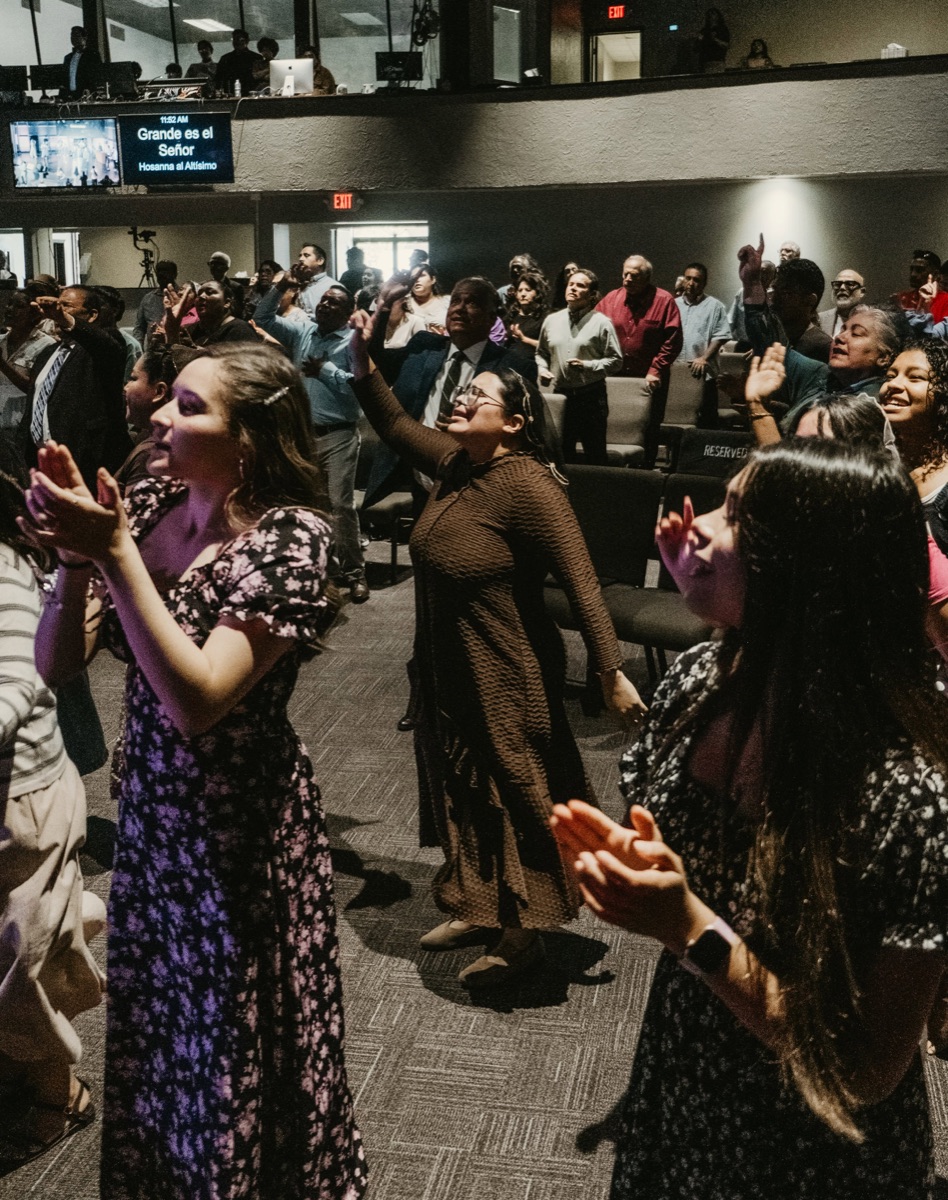 Congregation worshipping together on a Sunday
